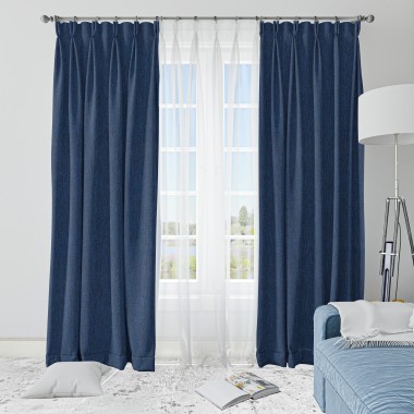 Curtainwala Rusty Solid Blue Polyester Blackout Curtain (2 Panels)