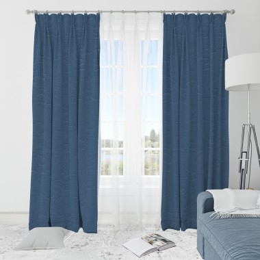 Curtainwala Self Textured Blue Polyester Blackout Curtain (2 Panels)