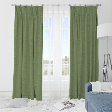 Curtainwala Self Textured Green Polyester Blackout Curtain (2 Panels)