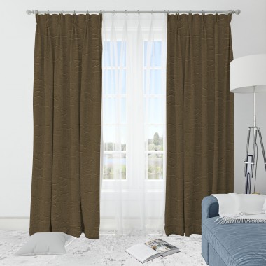 Curtainwala Self Textured Brown Polyester Blackout Curtain (2 Panels)