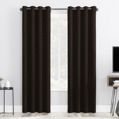 Curtainwala Self Textured Coffee Polyester Blackout Curtain (2 Panels)