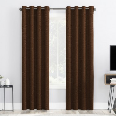 Curtainwala Self Textured Copper Polyester Blackout Curtain (2 Panels)