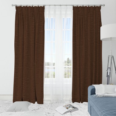 Self Textured Copper Polyester Blackout Curtain (2 Panels)