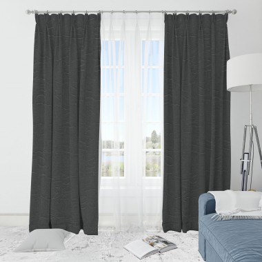 Curtainwala Self Textured Charcoal Grey Polyester Blackout Curtain (2 Panels)