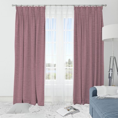 Curtainwala Self Textured Baby Pink Polyester Blackout Curtain (2 Panels)