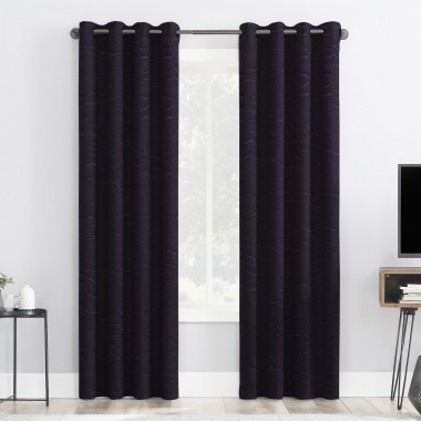 Curtainwala Self Textured Purple Polyester Blackout Curtain (2 Panels)