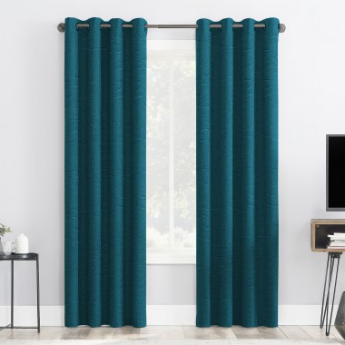 Curtainwala Self Textured Sky Blue Polyester Blackout Curtain (2 Panels)