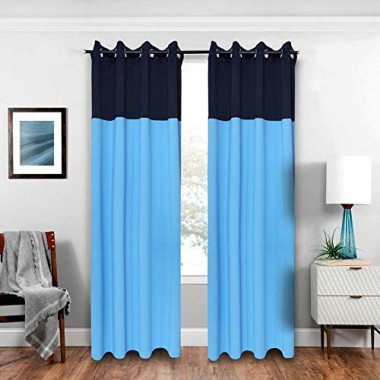 Curtainwala Kurtains2fly Dark Blue-Blue 642/621 2 Panels Twin Two Color Blackout Opaque Curtains
