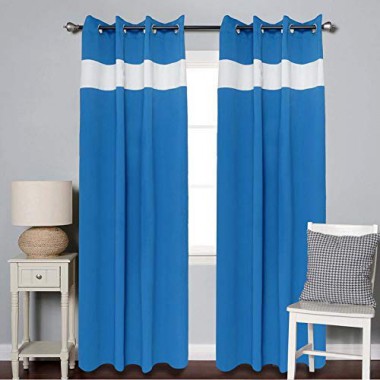 Curtainwala Kurtains2fly White Blue 602/622 2 Panels Top Line Blackout Curtains