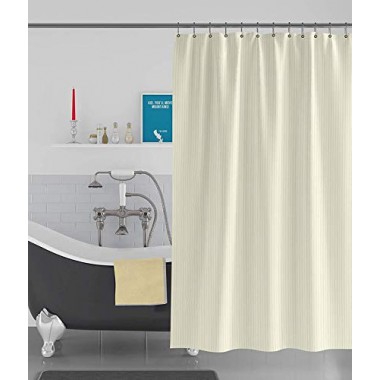 Curtainwala kurtains2fly Stripe Textured Cream - 52 Anti Bacterial Water-Repellent 1 Panel Shower Curtain