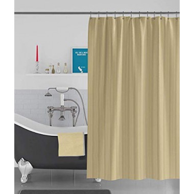 Curtainwala kurtains2fly Stripe Beige-54 Textured Pitch Anti Bacterial Water-Repellent 1 Panel Shower Curtain