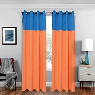 Curtainwala Kurtains2fly Blue Orange 622/638 2 Panels Twin Two Color Blackout Opaque Curtains