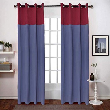 Curtainwala Kurtains2fly Maroon Purple 640/625 2 Panels Twin Two Color Blackout Opaque Curtains