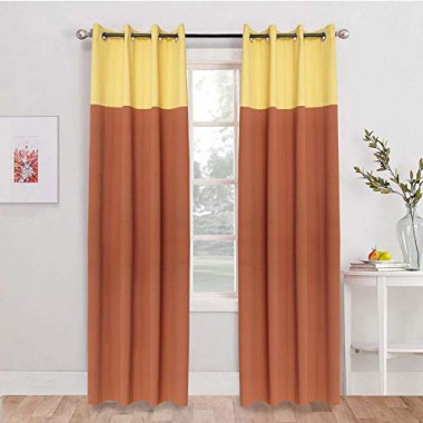 Curtainwala Kurtains2fly Yellow Brown 614/651 2 Panels Twin Two Color Blackout Opaque Curtains