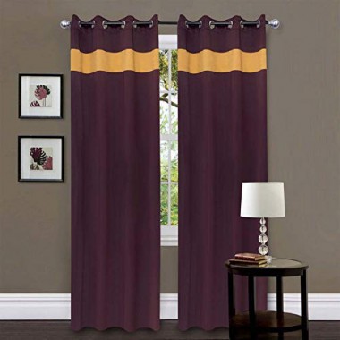 Curtainwala Kurtains2fly Yellow Purple 649/644 2 Panels Top Line Blackout Curtains