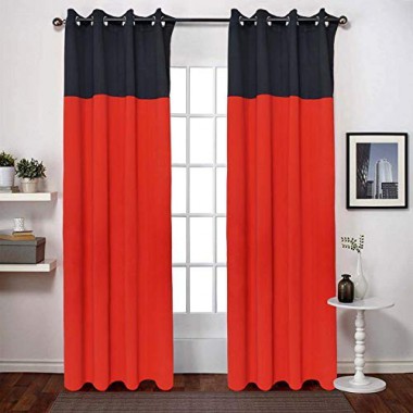 Curtainwala Kurtains2fly Black Red 658/631 2 Panels Twin Two Color Blackout Opaque Curtains