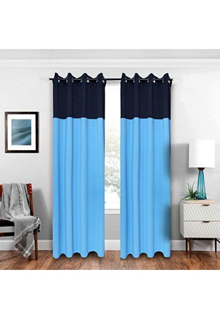 Kurtains2fly Dark Blue-Blue 642/621 2 Panels Twin Two Color Blackout Opaque Curtains