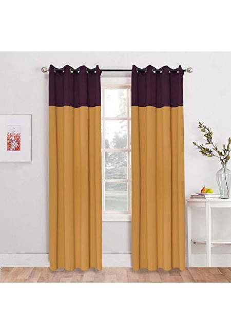 Kurtains2fly Purple Brown 644/649 2 Panels Twin Two Color Blackout Opaque Curtains