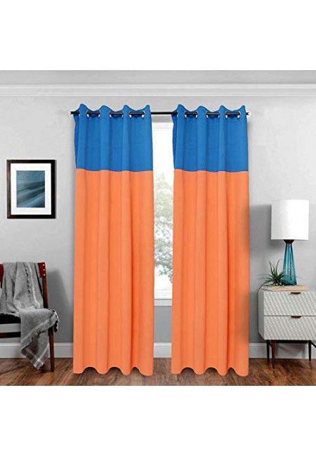 Kurtains2fly Blue Orange 622/638 2 Panels Twin Two Color Blackout Opaque Curtains