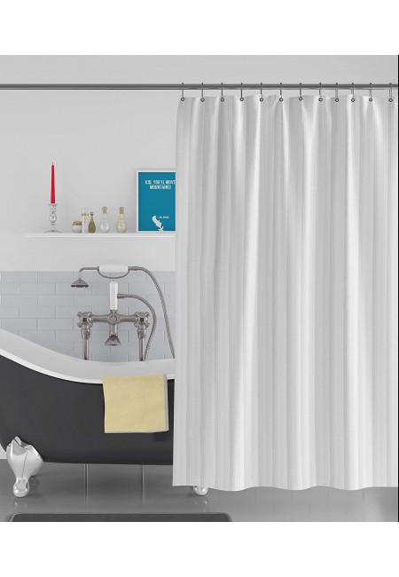 kurtains2fly Stripe Textured White - 51 Water-Repellent 1 Panel Shower Curtain