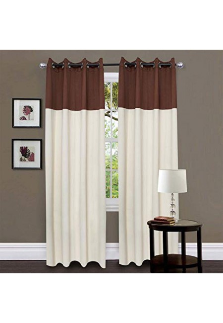Kurtains2fly Brown Beige 653/606 2 Panels Twin Two Color Blackout Opaque Curtains