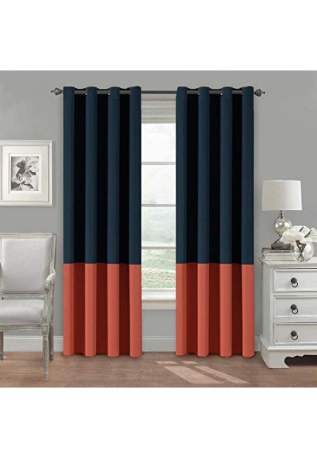 Kurtains2fly Polyester Blue Orange 622/637 Blackout Twins Curtains 2 Panels