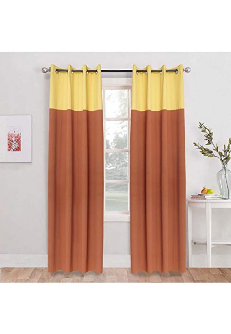 Kurtains2fly Yellow Brown 614/651 2 Panels Twin Two Color Blackout Opaque Curtains