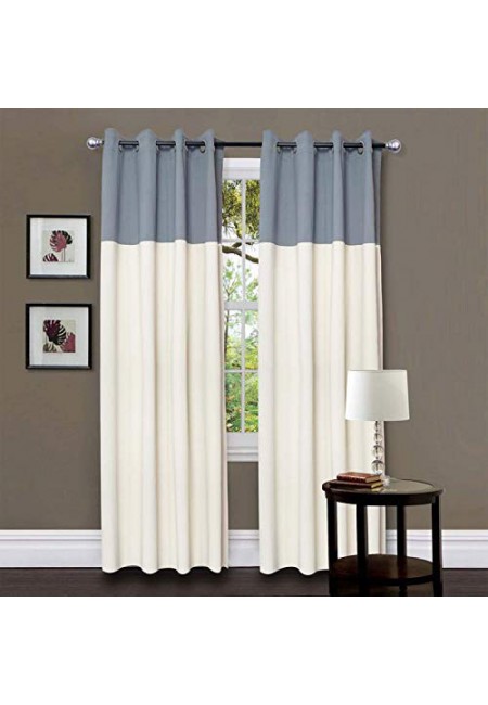 Kurtains2fly Grey Beige 626/606 2 Panels Twin Two Color Blackout Opaque Curtains