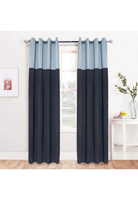 Kurtains2fly Grey Black 626/658 2 Panels Twin Two Color Blackout Opaque Curtains