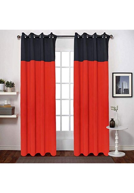 Kurtains2fly Black Red 658/631 2 Panels Twin Two Color Blackout Opaque Curtains