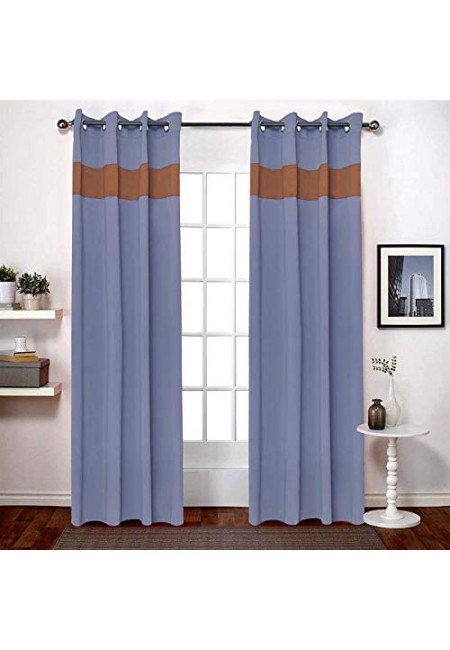Kurtains2fly Brown Blue 650/625 2 Panels Top Line Blackout Curtains