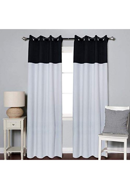 Kurtains2fly Grayish White Black 658/602 2 Panels Twin Two Color Blackout Opaque Curtains