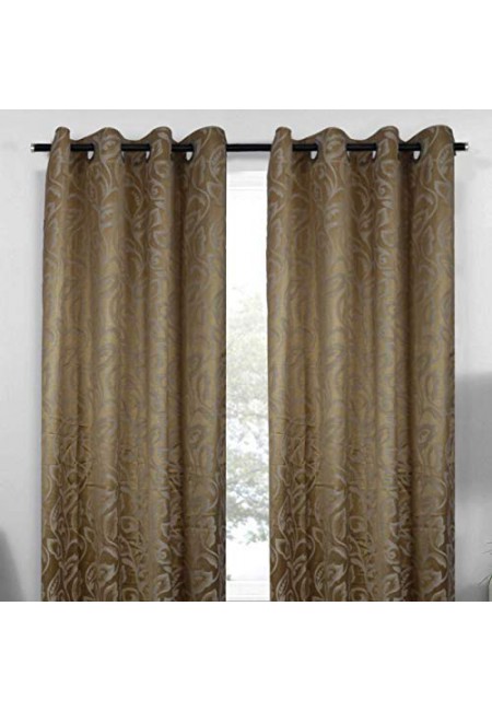 Kurtains2fly Evince 10 Gold Polyester Jacquard Fabric Curtains Set of 2 Panel