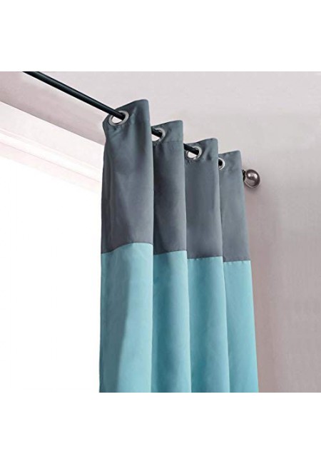 Kurtains2fly Grey Blue 626/619 2 Panels Twin Two Color Blackout Opaque Curtains