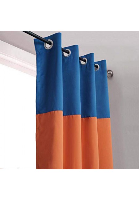 Kurtains2fly Blue Orange 622/638 2 Panels Twin Two Color Blackout Opaque Curtains