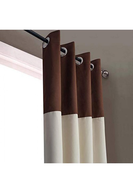 Kurtains2fly Brown Beige 653/606 2 Panels Twin Two Color Blackout Opaque Curtains