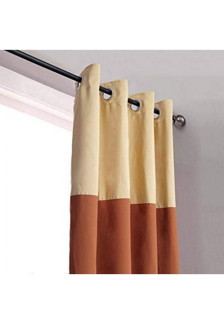 Kurtains2fly Beige Brown 608/651 2 Panels Twin Two Color Blackout Opaque Curtains