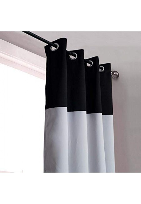Kurtains2fly Grayish White Black 658/602 2 Panels Twin Two Color Blackout Opaque Curtains