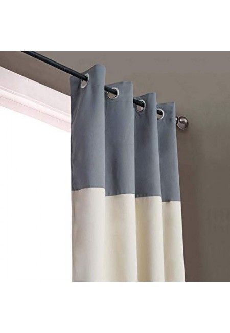 Kurtains2fly Grey Beige 626/606 2 Panels Twin Two Color Blackout Opaque Curtains